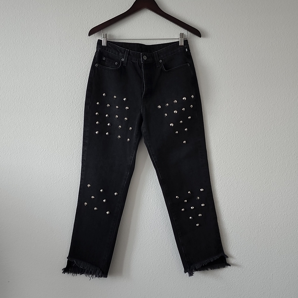 Carmar black studded jeans frayed hem Bikercore - Picture 6 of 12